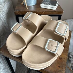 MIA Tan Sandals with Silver Buckles